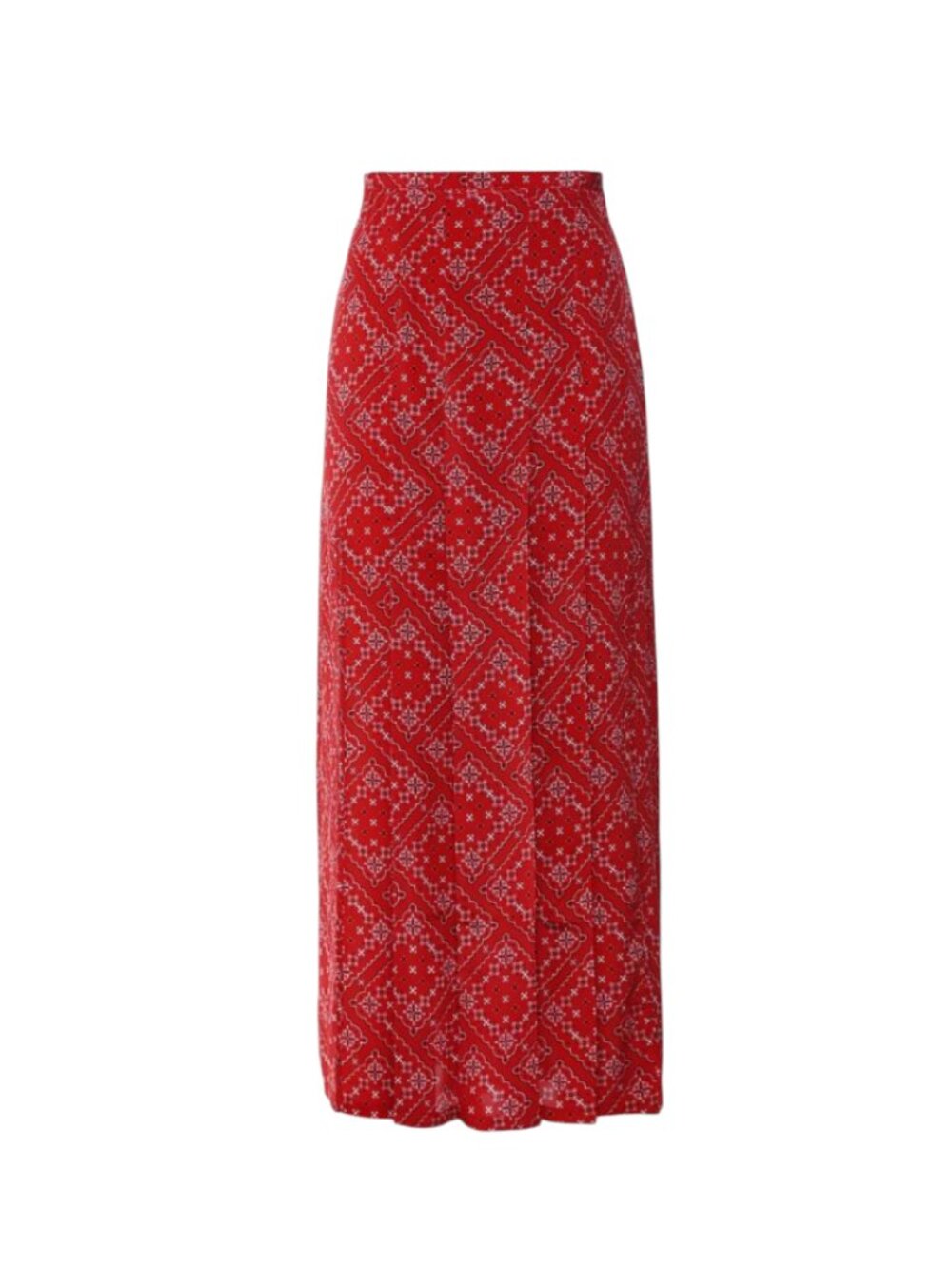 RIXO Georgia Print Midi Skirt Womens XS Red Black Silk Side Slit High Rise Waist